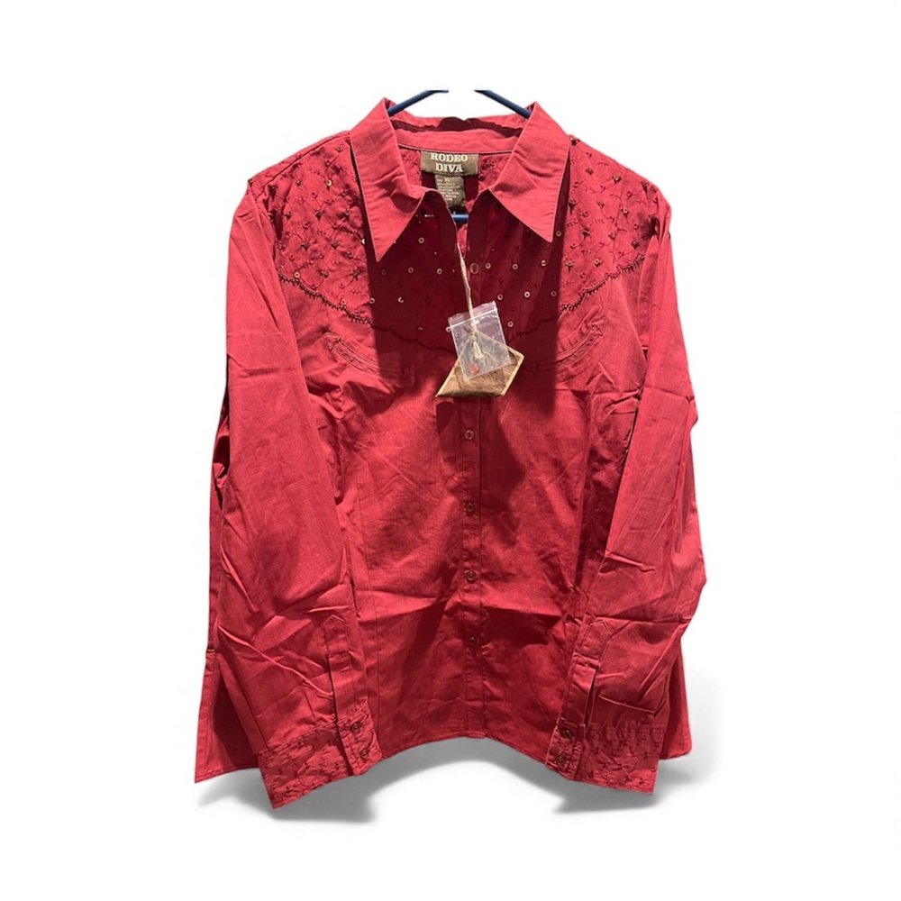 Rodeo Diva NWT Marron Colored Western Embroidered Button Up Size XL